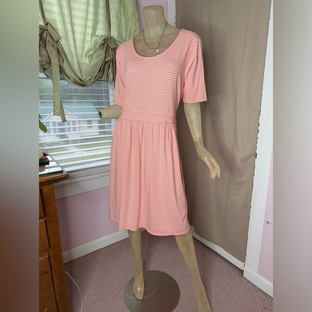 Lands End Orange & White Striped Dress